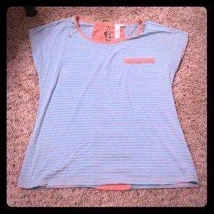 Blue and pink striped shirt, mesh on back